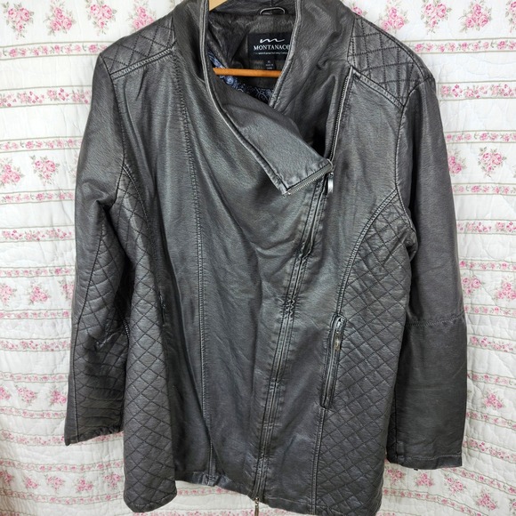 Montanaco Faux Leather Quilted Moto Jacket XL Asymmetrical Zip Black - Picture 1 of 7